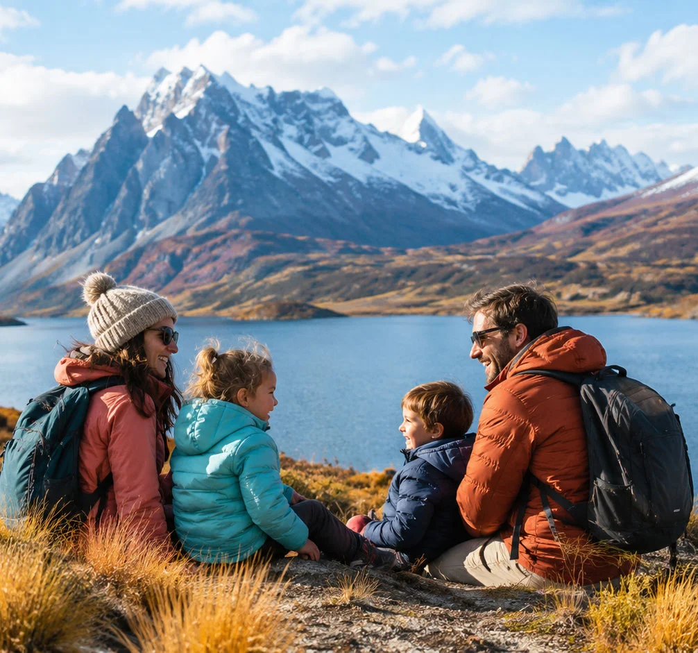 Famiglia in viaggio nella natura cilena